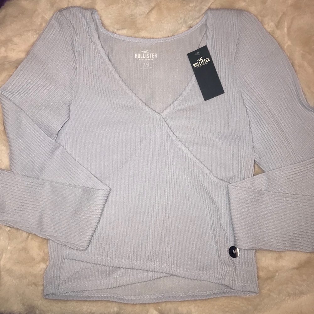 Hollister Baby Blue Wrap Front Ultra Crop Top